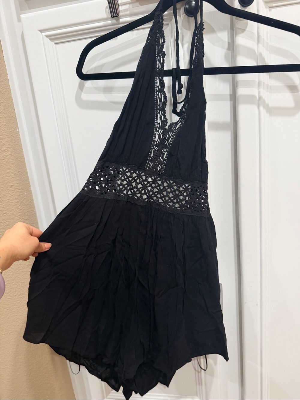 Cotton Candy Black Lace Halter Romper